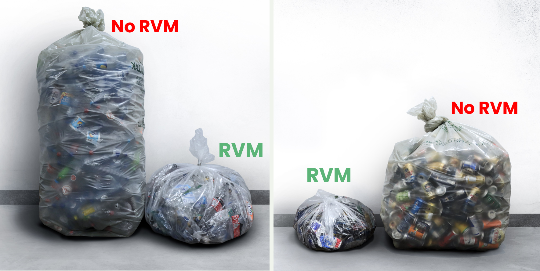 Difference between a bag of uncompacted and compacted beverage containers using an Envipco reverse vending machine