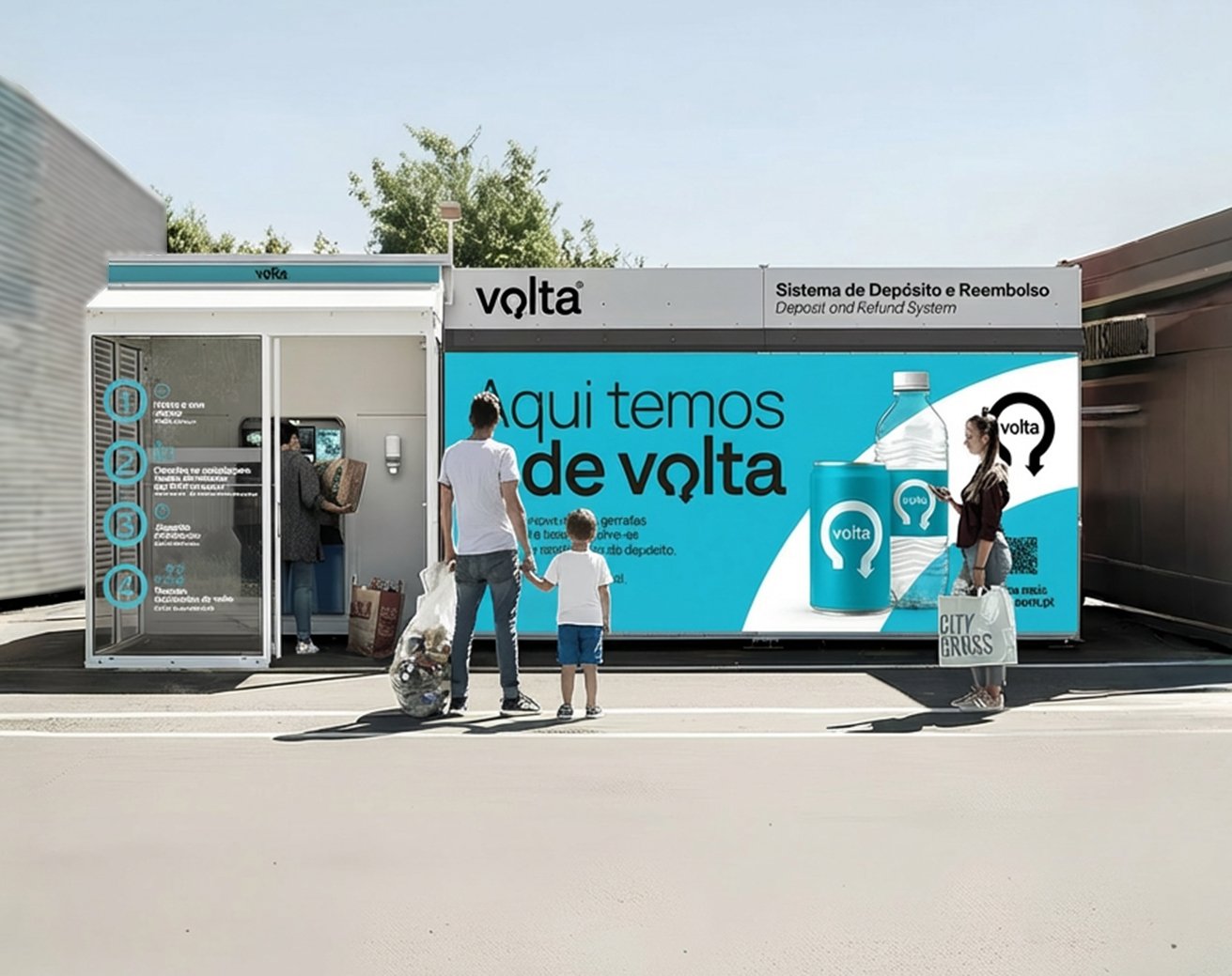 Envipco Quantum Bulk Feed RVM wrapped in blue volta branded wrapping